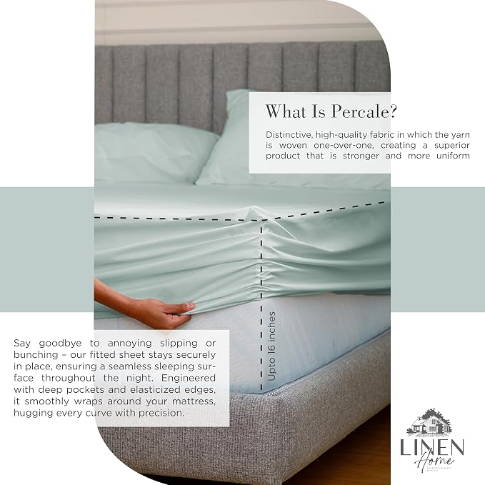 Linen Home 100% Cotton Percale Sheets Twin Size, Pastel Turk, Deep Pocket - Image 4
