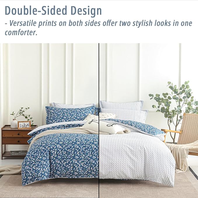 LEMIROE Blue Floral Cotton Comforter King Size - Image 4