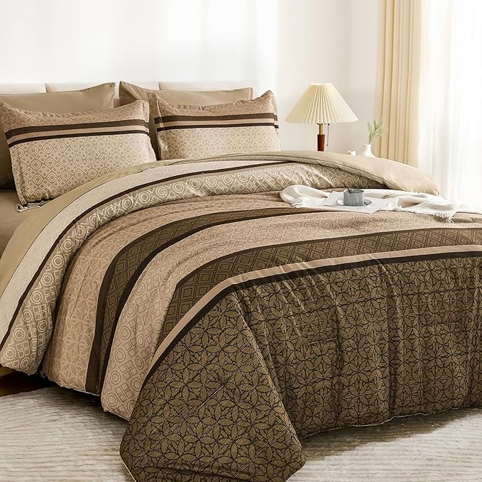 WONGS BEDDING 7 Pieces Comforter Set Queen Size, Minimalist Geometric Soft - Image 3