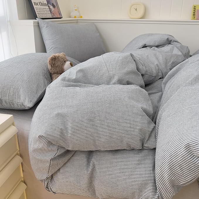 mixinni Grey Striped Duvet Cover Twin Size - Image 3