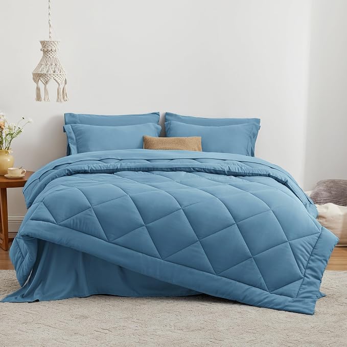 Love's cabin Queen Comforter Set Misty Blue, 7 Pieces Queen Bed in a Bag - Image 2