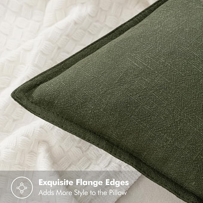 MIULEE Decorative Linen Euro Sham Pillow Covers 26x26 Dark Olive Green Boho - Image 2