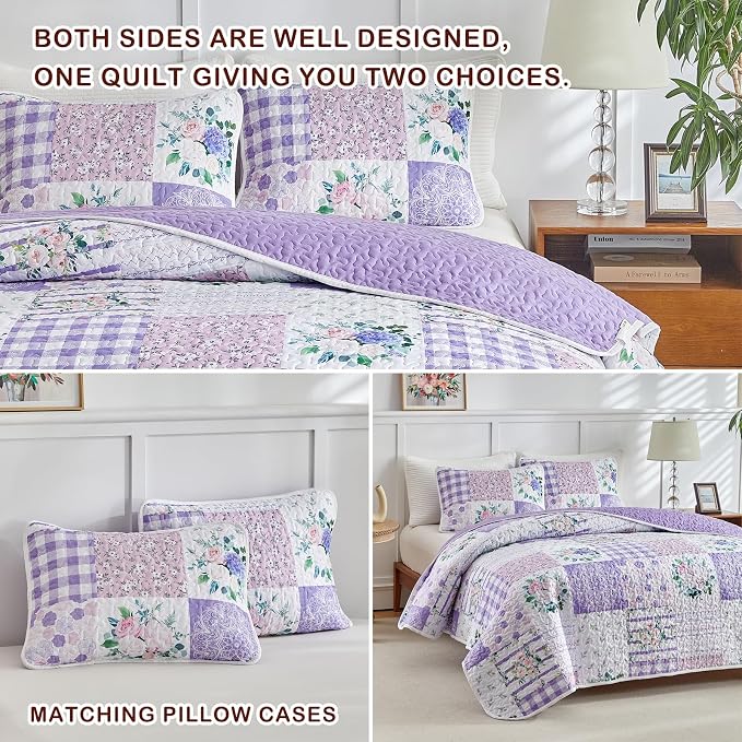 Joyreap 3 Pieces Floral Patchwork Quilt Set California King, 102x114 inches- - Image 5
