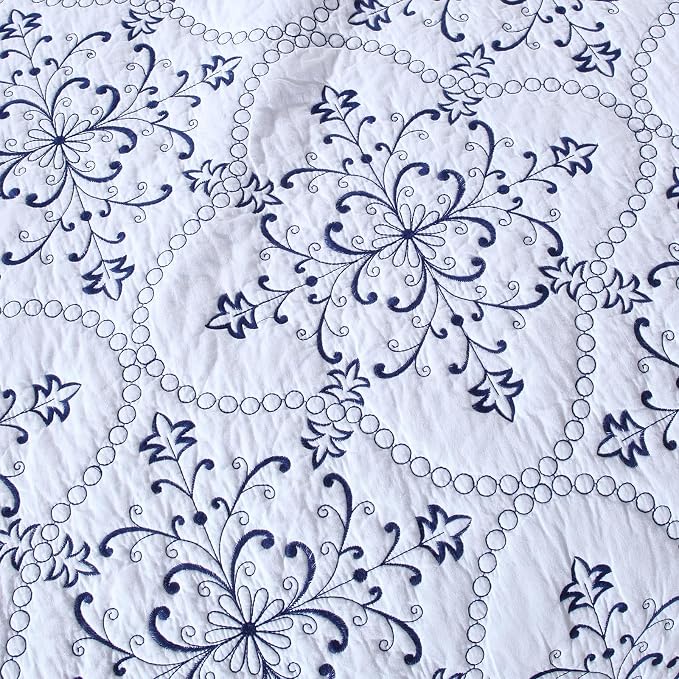 ROOMLIFE Quilt Set Full Size 3D Floral Embroidery Pattern 3-Piece Cotton - Image 4