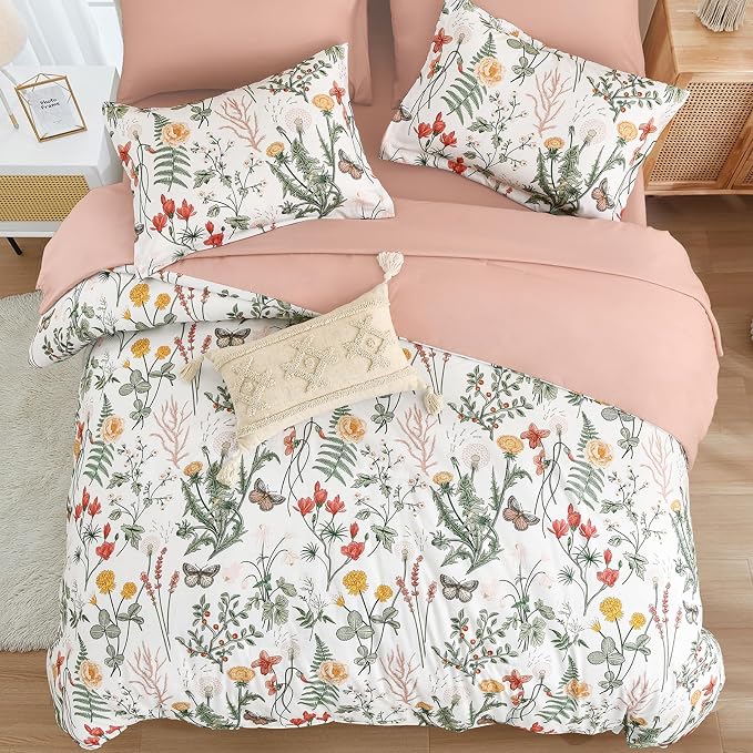 Yiran 7 Piece Floral Comforter Set King Size, Botanical Bed in a Bag - Image 3