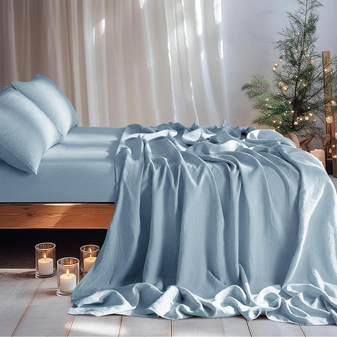 LBRO2M 100% Pure Linen Sheet Set Deep Pocket Up to 16" Bed Sheets Sets - Image 3
