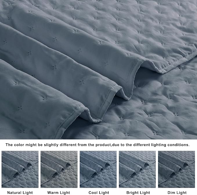 ROARINGWILD Dusty Blue Twin Size Quilt Bedding Set, Lightweight Soft Bedspread - Image 5