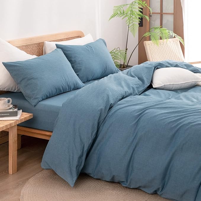 BESTOUCH Duvet Cover Set 100% Washed Cotton Linen Feel Super Soft Comfortable - Image 2
