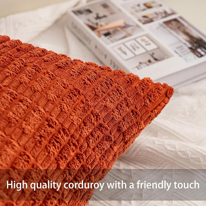 Aegero Pack of 2 Corduroy Decorative Throw Pillow Covers 20x20 InchSoft Boho - Image 3