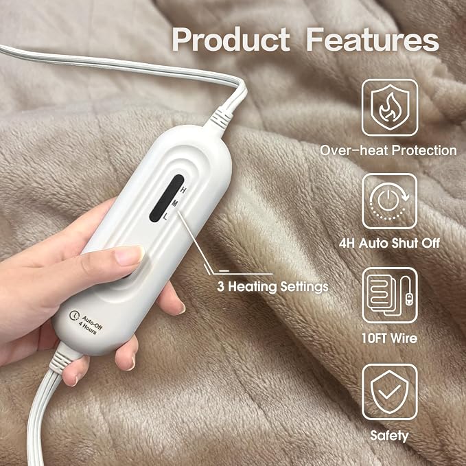 Tefici Heated Blanket Throw 50"x60", Ultra Soft 2-Layer Flannel Electric Blanket - Image 3