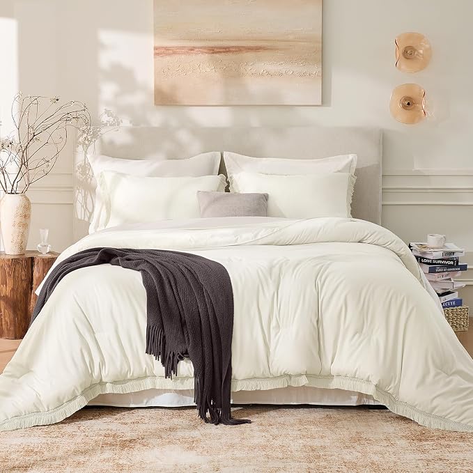 Andency Comforter Full Size Set Ivory, 3 Pieces Boho Ivory Lightweight Bedding - Image 2