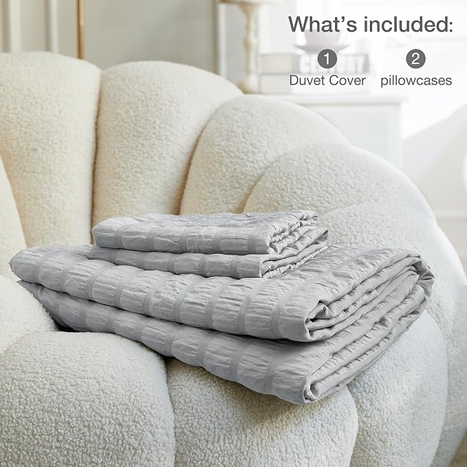 JELLYMONI Light Grey Duvet Cover Full Size, Soft Breathable Seersucker Duvet - Image 6