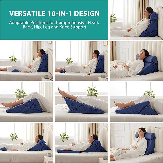 Bedluxe Adjustable 4pcs Bed Wedge Pillow Set, Memory Foam Wedges Pillow Post - Image 3