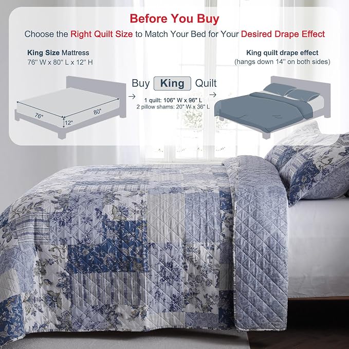 GOONE XL King Quilt Set 106"x96", Lightweight Spring & Summer Farmhouse - Image 2
