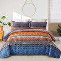 WONGS BEDDING Boho Fall Quilt Full Size, 3 Pieces Orange Blue Bohemian by WONGSBEDDING