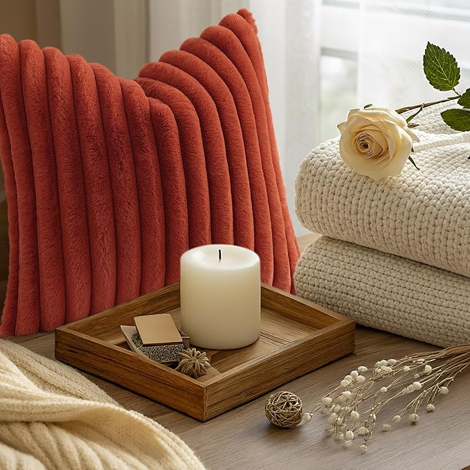 decorUhome Cozy Faux Fur Throw Pillow Covers 16x16 Set of 2 Decorative Soft - Image 9