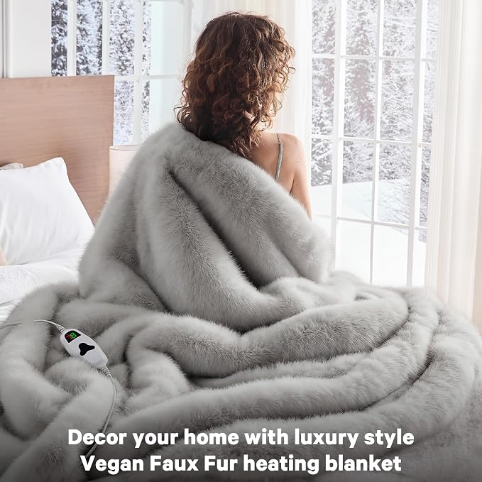 Heated Electric Blanket Throw, Octrot 50"X60" Faux Fur Heating Blanket Luxury - Image 7