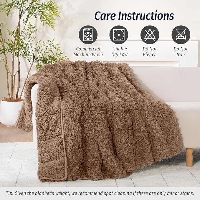 Wemore Shaggy Long Fur Faux Fur Weighted Blanket, Cozy and Fluffy Plush Sherpa - Image 7