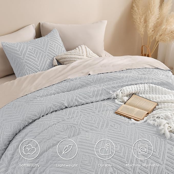 Andency Light Grey Boho Queen Comforter Set, Lightweight Fluffy Bedding - Image 4