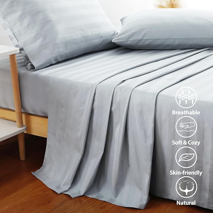 Flat Sheet Only Full Size, 400 TC 100% Egyptian Cotton Flat Sheet Striped - Image 5