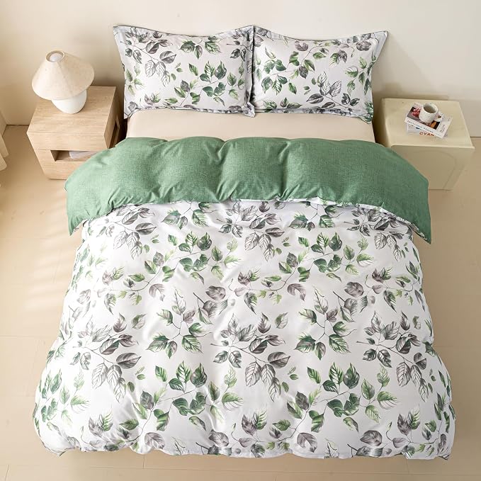 OAITE Duvet Cover Twin Size, Reversible Leaf White Duvet Cover Set - Image 6