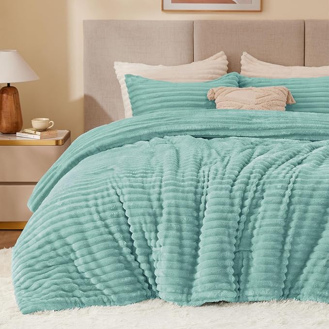 BEDELITE Fleece King Comforter Set -Super Soft & Warm Fluffy Haze Blue Bedding by BEDELITE