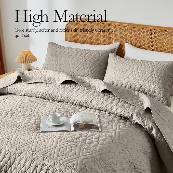 akkialla Twin Quilt Set, Taupe Lightweight Microfiber Bedspread Coverlet - Image 4