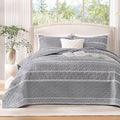 Andency King Size Quilt Set Grey, 3 Pieces Boho Lightweight Soft Striped by Andency