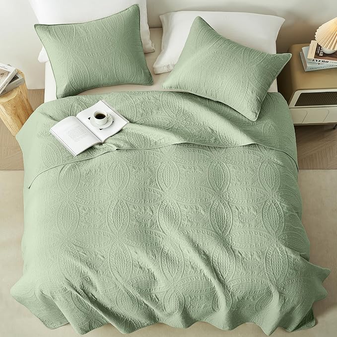 akkialla Twin Quilt Bedding Set, Sage Green Ultrasonic Quilt Set, Lightweight - Image 3