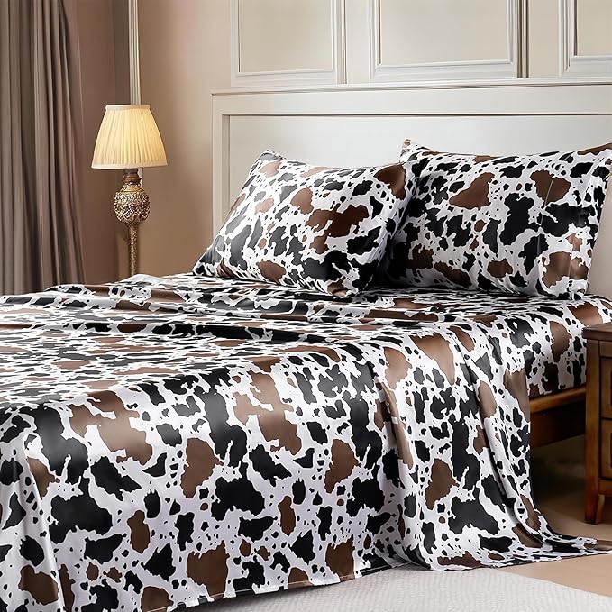 MR&HM Satin Bed Sheets with Elastic Corner Straps, Full Size Sheets Set by MRHM