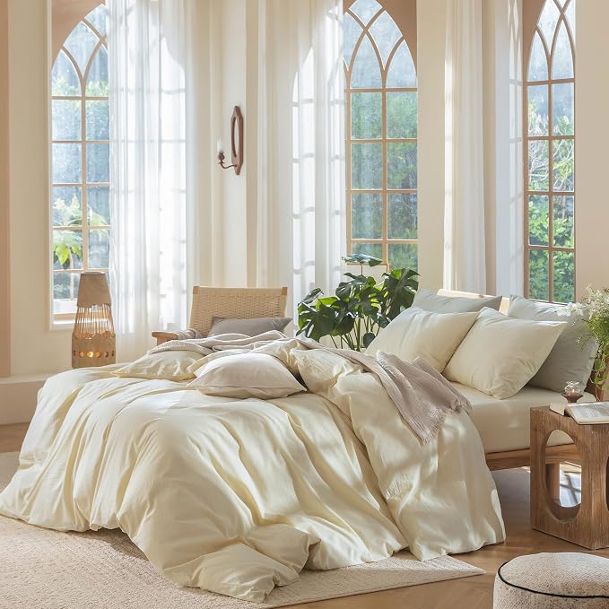 MooMee Bedding Duvet Cover Set 100% Washed Cotton Linen Like Textured - Image 3