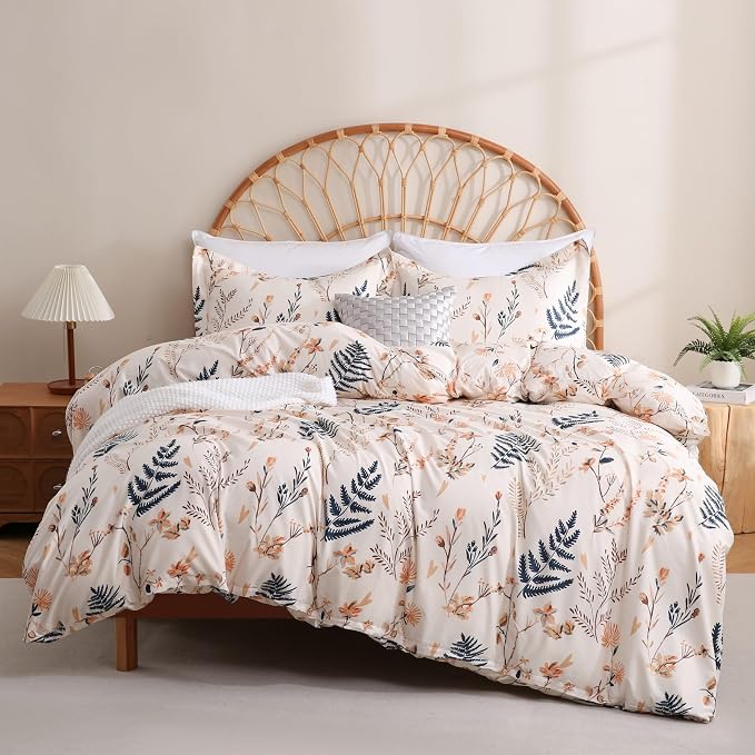 JSD Fall Floral Duvet Cover Set King Size, 3 Piece Boho Botanical Printed by JSD