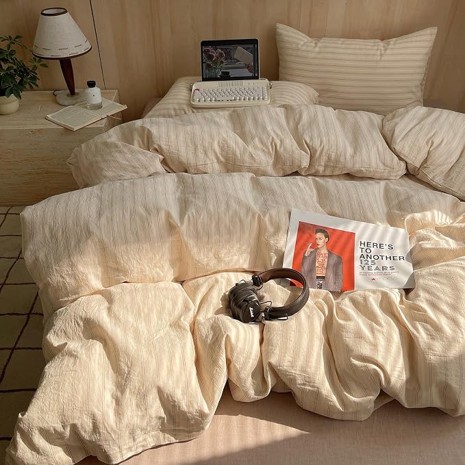 mixinni Retro Striped Duvet Cover Set Twin XL Size - Image 4