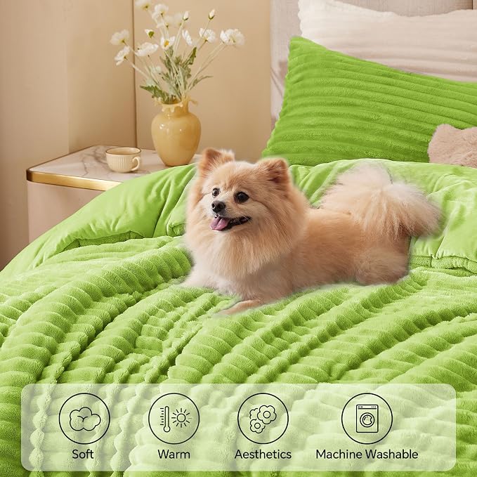 BEDELITE Fleece Queen Comforter Set -Super Soft & Warm Fluffy Dark Citron - Image 3