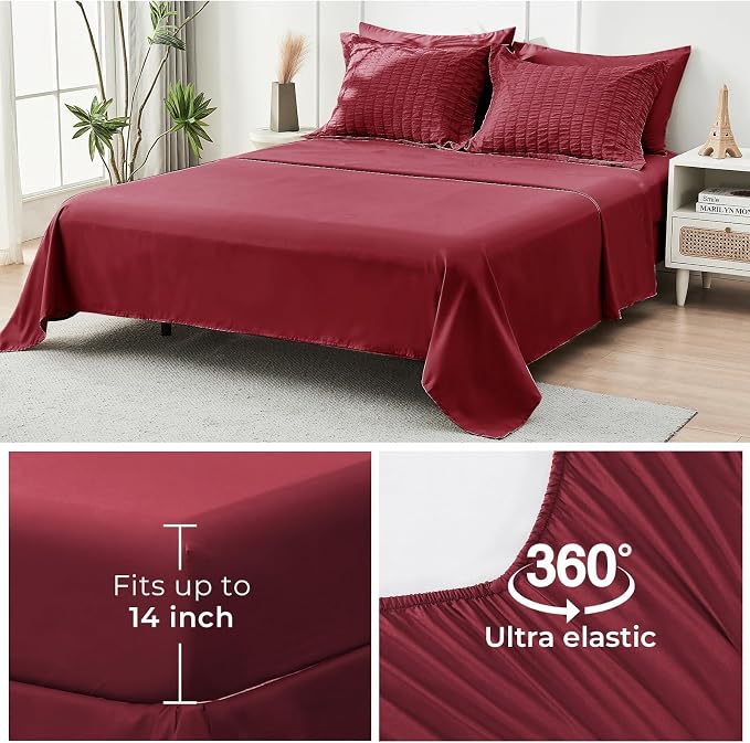 HYMOKEGE Burgundy King Size Comforter Set Seersucker 7 Pieces, All Season - Image 7