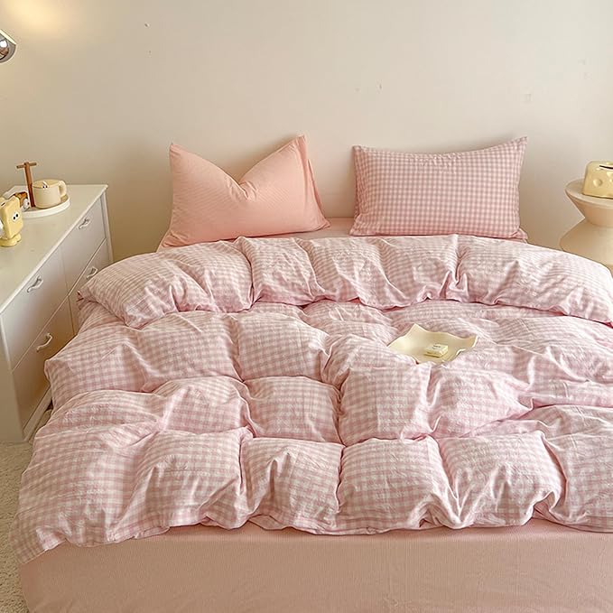 BOLINLIVING Gingham Duvet Cover King Size, Microfiber Bedding Set by BOLINLIVING