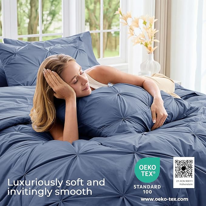 Sasttie Queen Comforter Set, 7-Piece Bed in a Bag, Pintuck Bedding Sets - Image 3