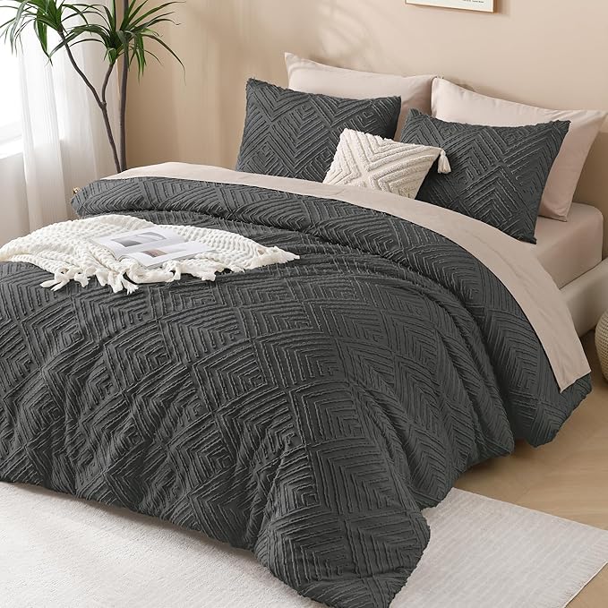 Andency Dark Grey California King Comforter Set, 3 Pieces Gray Boho Bedding Set - Image 6