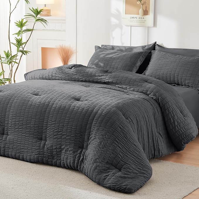 HYMOKEGE Queen Comforter Set Seersucker 7 Pieces, All Season Luxury Bed in a Bag - Image 8