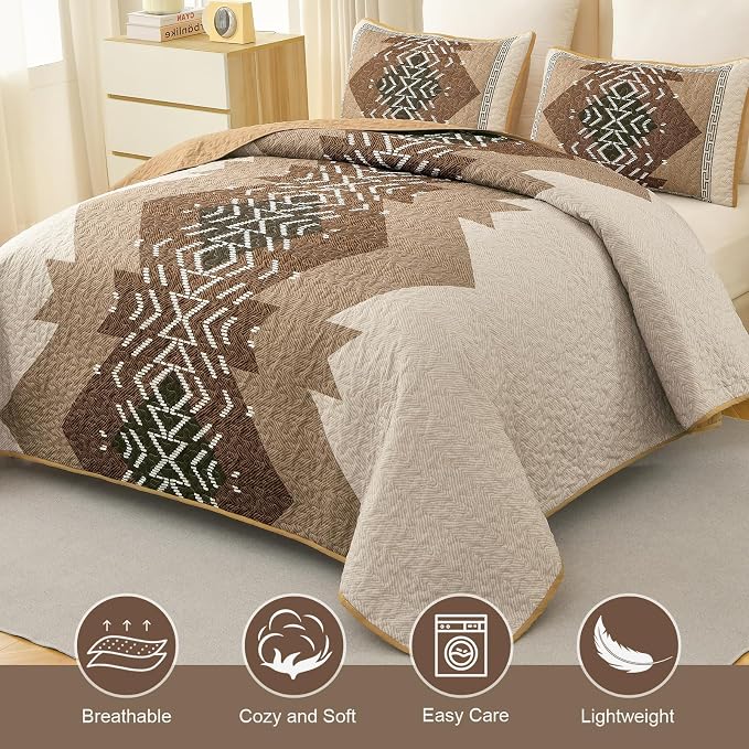Dintszyayue Bohemian Quilt Set King Size, 3 Pieces Aztec Texture Bedding - Image 3
