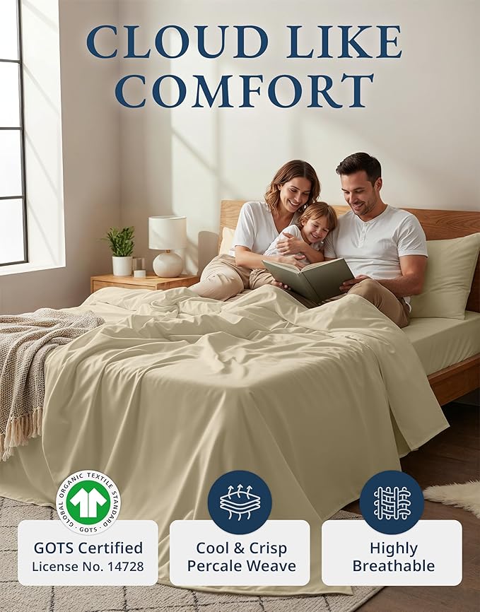 LANE LINEN 100% Organic Cotton Bed Sheets Full Size, Fully Elasticized - Image 2