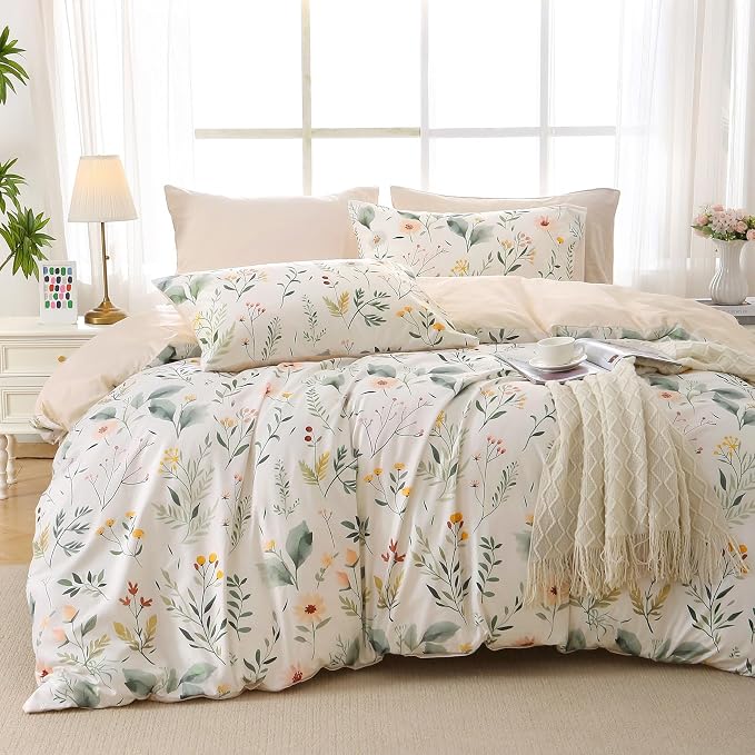 MUXHOMO Duvet Cover Queen Size, Reversible Floral Vintage Duvet Cover Set by MUXHOMO