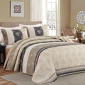 DJY Beige Quilt Set King Size Striped Bedspread Coverlet Set 3 Pieces Boho by HOME