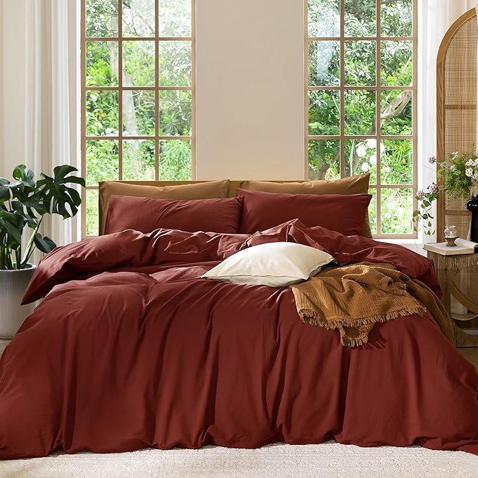 MooMee Bedding Duvet Cover Set 100% Washed Cotton Linen Like Textured by MOOMEE
