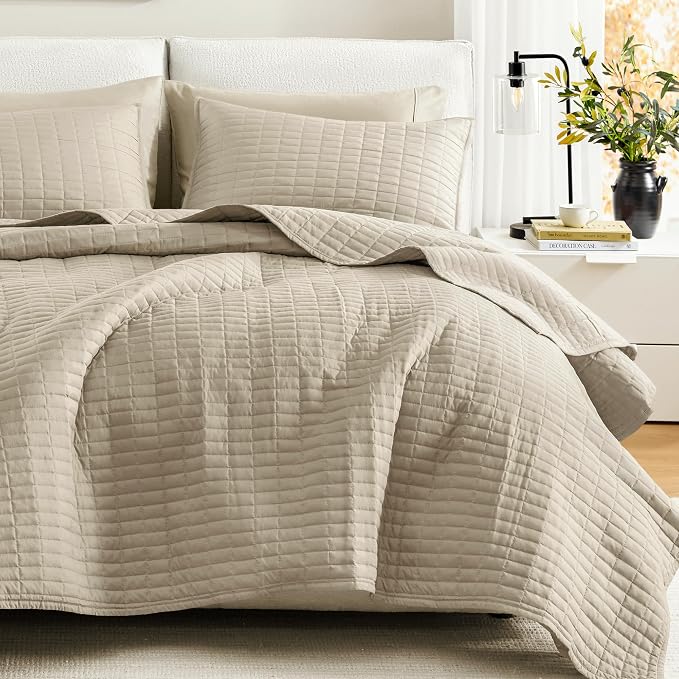 Comfort Spaces Queen Quilt Set Modern Reversible Plaid Coverlet Queen Bedding by ComfortSpaces