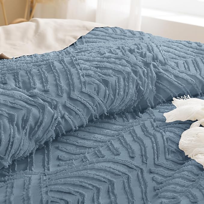 Andency Grayish Blue Comforter Set King Size, 3 Pieces Boho Bedding Set & - Image 5