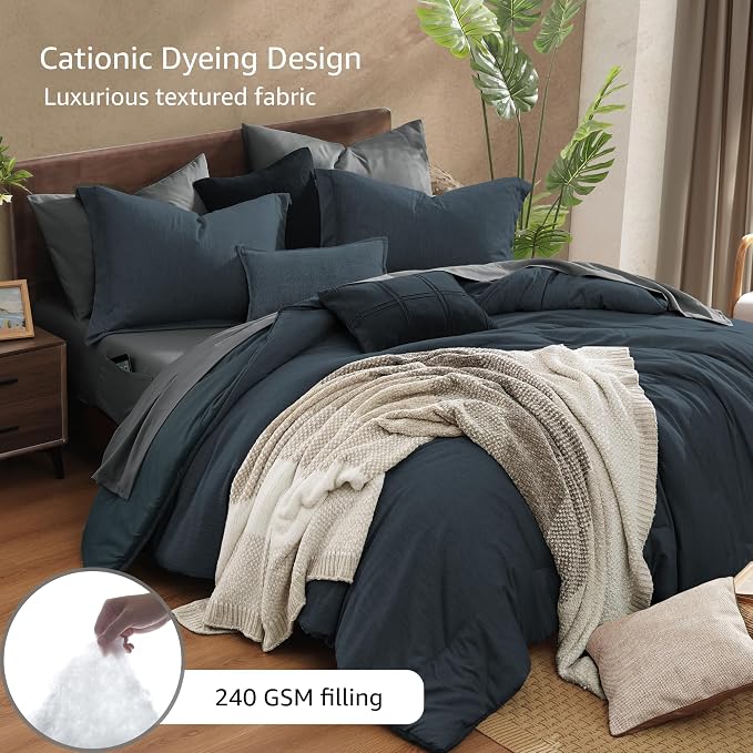 Monbix Full Size Comforter Set, Bedding Sets Full 7 Pieces, Cationic Dyeing Bed - Image 3
