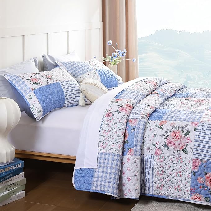 YIKUSH Quilt Sets King Size Floral Quilt Set 3 Pieces Bedding Set Bedspreads - Image 2