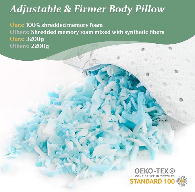 Dreamood Body Pillow Firmer 3200g 100% Shredded Memory Foam Body Pillows - Image 3