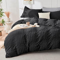 HYMOKEGE Black/Light Grey Duvet Cover Full Size, Ultra Soft 3-Piece Seersucker by HYMOKEGE